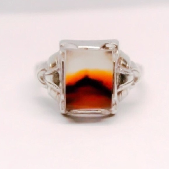 Art Deco Sterling Agate Ring - Picture 1 of 5